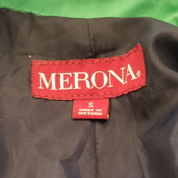 Merona Green Trench Coat with Belted Waist and Wide Lapels - Picture 7 of 11